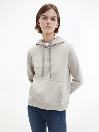 Calvin Klein Ruhák HU343481 | Calvin Klein Embroidered Logo Női Kapucnis Pulóver Szürke